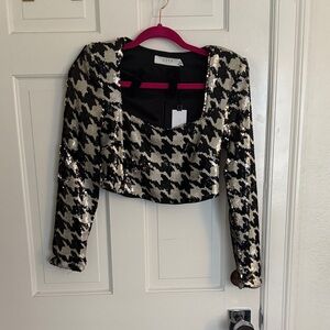Astr Black and Cream Sequin Houndstooth Top